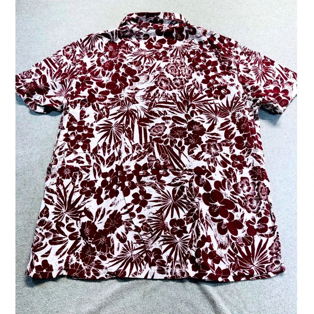 Levi's Relaxed Hawaiian Shirt‎ Mens L Burgundy Floral Tropical Camp Shirt Vacay